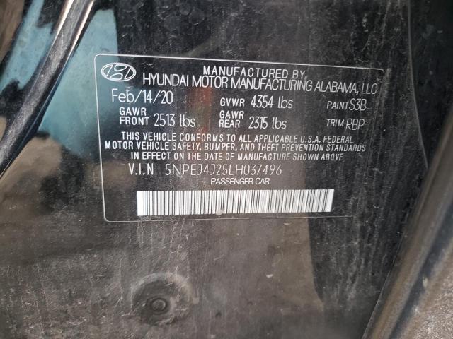 5NPEJ4J25LH037496 - 2020 HYUNDAI SONATA SEL PLUS BLACK photo 12