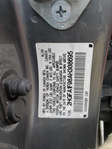 2HGFA1F98AH308695 - 2010 HONDA CIVIC EXL BURN photo 12