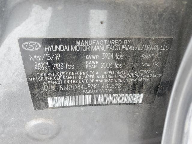 5NPD84LF7KH480528 - 2019 HYUNDAI ELANTRA SEL GRAY photo 12