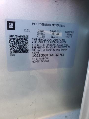 1G1ZG5ST0MF063764 - 2021 CHEVROLET MALIBU RS ვერცხლისფერი ფოტო 12