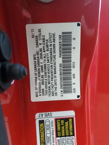 2HGFG2A57BH701369 - 2011 HONDA CIVIC SI RED photo 13