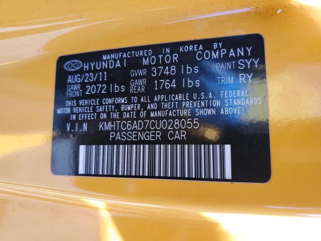 KMHTC6AD7CU028055 - 2012 HYUNDAI VELOSTER YELLOW photo 12