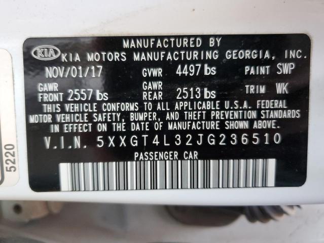 5XXGT4L32JG236510 - 2018 KIA OPTIMA LX WHITE photo 12