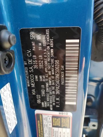 3KPA25AD3NE506398 - 2022 KIA RIO S BLUE photo 13