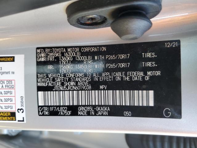 JTENU5JR2N6019038 - 2022 TOYOTA 4RUNNER SR5/SR5 PREMIUM 银色 照片 13