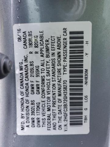 2HGFC3B72GH358270 - 2016 HONDA CIVIC EXL 银色 照片 12