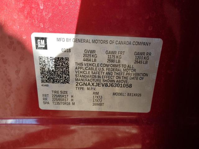 2GNAXJEV8J6301058 - 2018 CHEVROLET EQUINOX LT RED photo 14