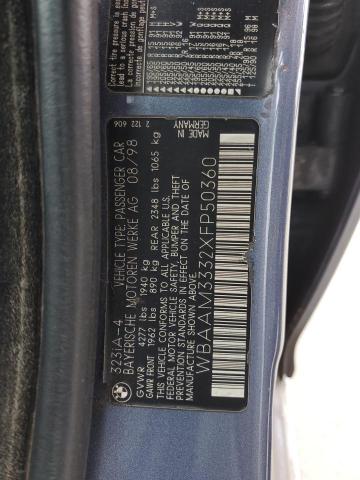 WBAAM3332XFP50360 - 1999 BMW 323 I AUTOMATIC BLUE photo 12