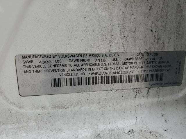 3VWRJ7AJ5AM013777 - 2010 VOLKSWAGEN JETTA WOLFSBURG 白色 照片 12