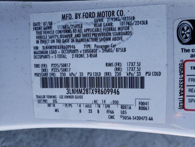 3LNHM28TX9R609946 - 2009 LINCOLN MKZ WHITE photo 12