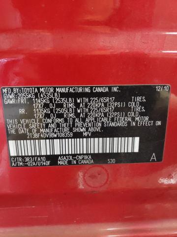 2T3BF4DV9BW108359 - 2011 TOYOTA RAV4 RED photo 12