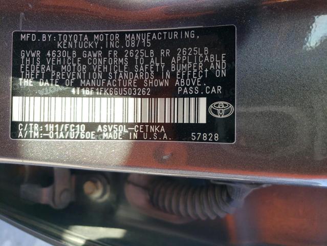 4T1BF1FK6GU503262 - 2016 TOYOTA CAMRY LE CHARCOAL photo 12