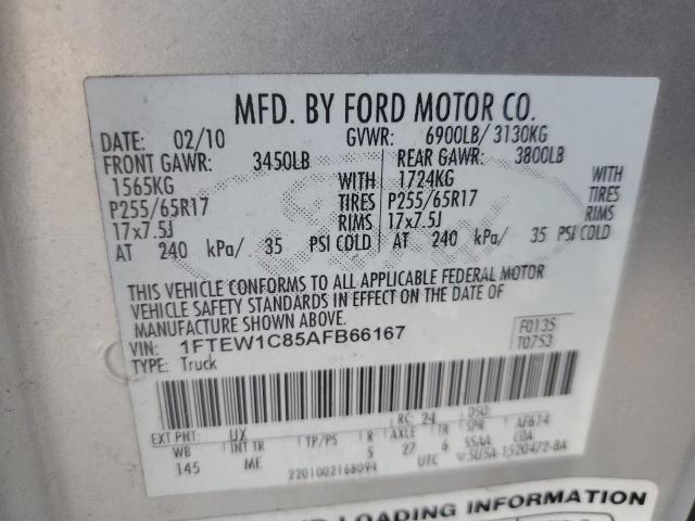 1FTEW1C85AFB66167 - 2010 FORD F150 SUPERCREW SILVER photo 12