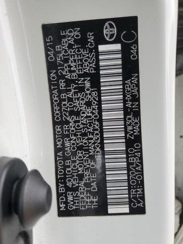 JTDKN3DU6F0449281 - 2015 TOYOTA PRIUS WHITE photo 13