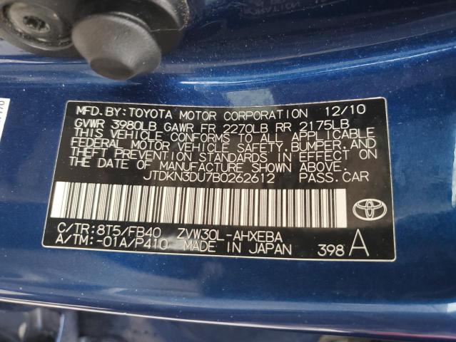 JTDKN3DU7B0262612 - 2011 TOYOTA PRIUS BLUE photo 13