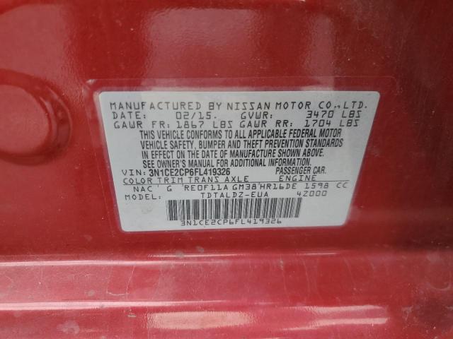 3N1CE2CP6FL419326 - 2015 NISSAN VERSA NOTE S RED photo 12