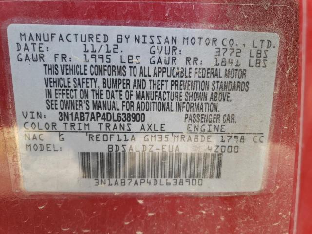 3N1AB7AP4DL638900 - 2013 NISSAN SENTRA S RED photo 12