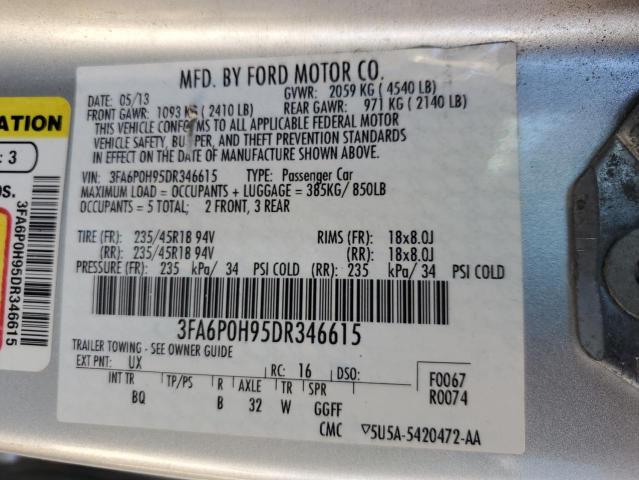 3FA6P0H95DR346615 - 2013 FORD FUSION SE SILVER photo 12