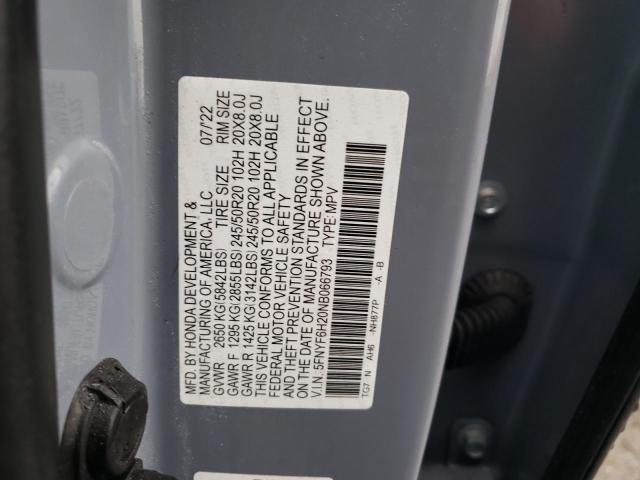 5FNYF6H20NB066793 - 2022 HONDA PILOT SE BLUE photo 13