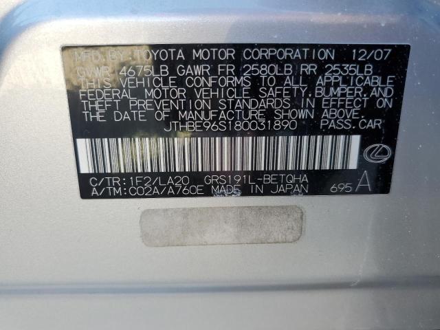 JTHBE96S180031890 - 2008 LEXUS GS 350 SILVER photo 12