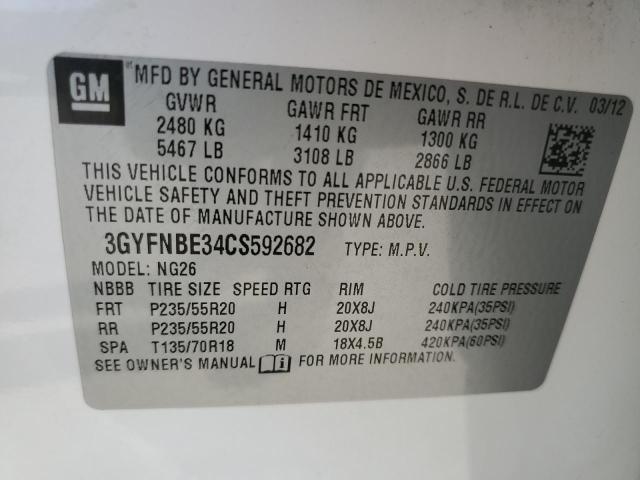 3GYFNBE34CS592682 - 2012 CADILLAC SRX PERFORMANCE COLLECTION თეთრი ფოტო 13