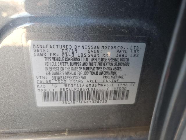 3N1AB7AP6KY328750 - 2019 NISSAN SENTRA S SILVER photo 12