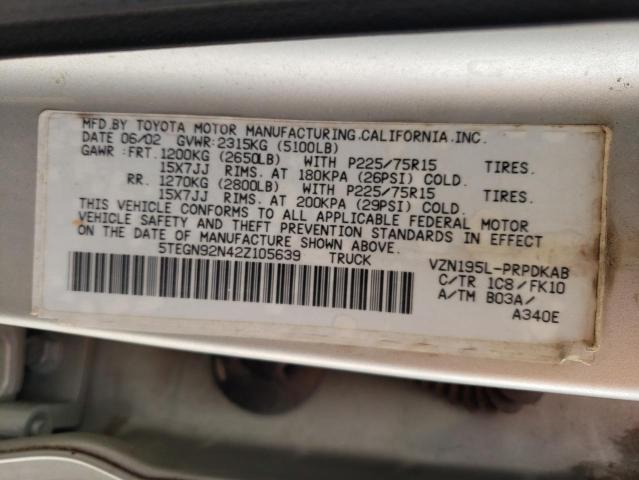 5TEGN92N42Z105639 - 2002 TOYOTA TACOMA DOUBLE CAB PRERUNNER GRAY photo 12