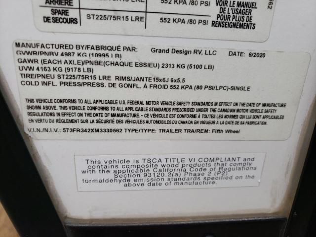 573FR342XM3330562 - 2021 GRAN REFLECTION WHITE photo 10