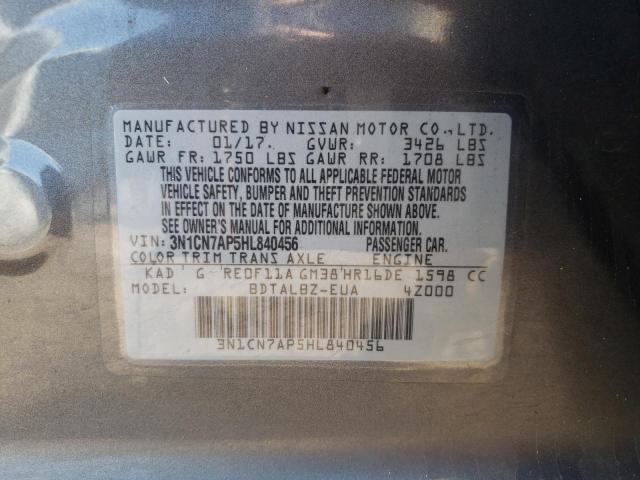 3N1CN7AP5HL840456 - 2017 NISSAN VERSA S GRAY photo 12