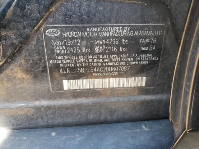 5NPEB4AC2DH607087 - 2013 HYUNDAI SONATA GLS BLACK photo 12