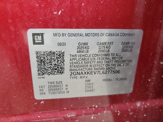 2GNAXKEV7L6277506 - 2020 CHEVROLET EQUINOX LT RED photo 13