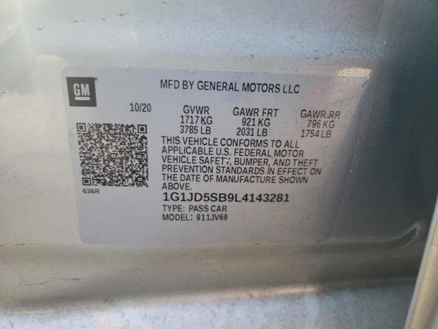 1G1JD5SB9L4143281 - 2020 CHEVROLET SONIC LT SILVER photo 12