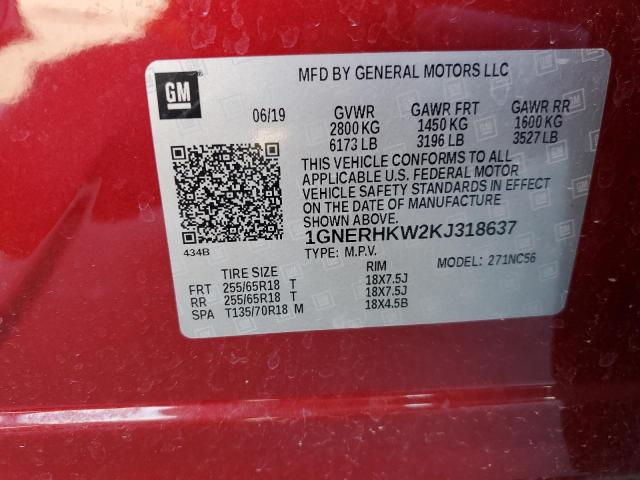 1GNERHKW2KJ318637 - 2019 CHEVROLET TRAVERSE LT RED photo 13