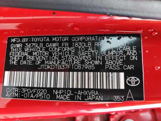 JTDKDTB37F1087985 - 2015 TOYOTA PRIUS C RED photo 12