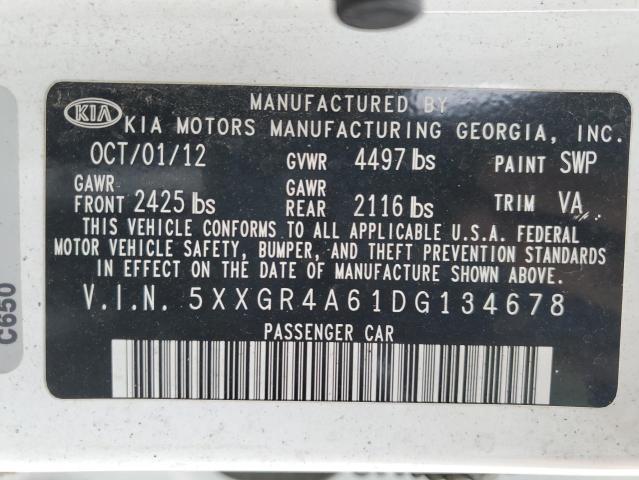 5XXGR4A61DG134678 - 2013 KIA OPTIMA SX WHITE photo 12