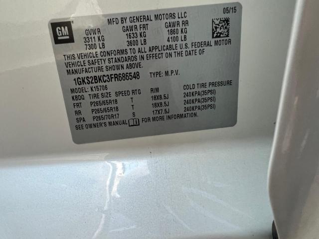 1GKS2BKC3FR686548 - 2015 GMC YUKON SLT WHITE photo 10