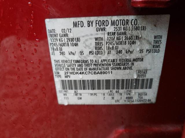 2FMDK4KC7CBA89011 - 2012 FORD EDGE LIMITED RED photo 13