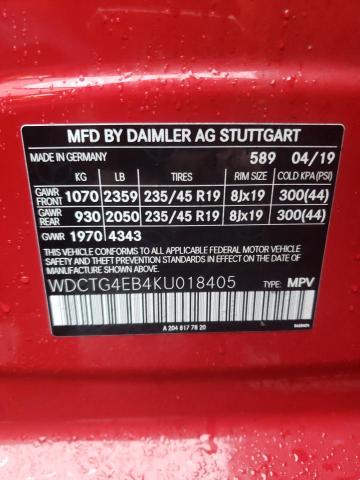 WDCTG4EB4KU018405 - 2019 MERCEDES-BENZ GLA 250 RED photo 14