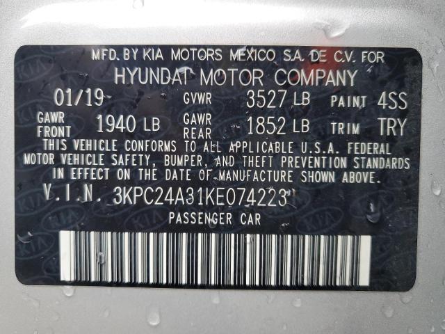 3KPC24A31KE074223 - 2019 HYUNDAI ACCENT SE SILVER photo 12