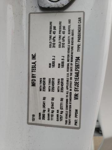 5YJ3E1EA4LF597794 - 2020 TESLA MODEL 3 Ağ foto 12