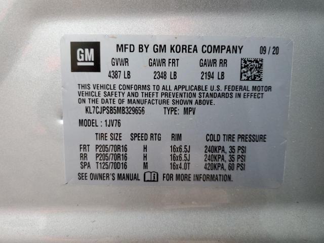 KL7CJPSB5MB329656 - 2021 CHEVROLET TRAX 1LT SILVER photo 13