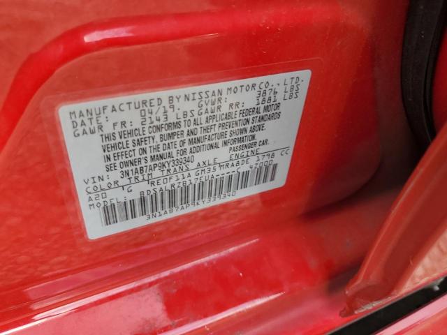 3N1AB7AP9KY339340 - 2019 NISSAN SENTRA S RED photo 12