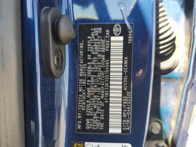 4T1BE32K15U104065 - 2005 TOYOTA CAMRY LE BLUE photo 12