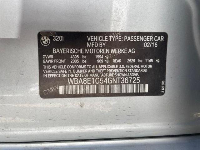 WBA8E1G54GNT36725 - 2016 BMW 320 I SILVER photo 10