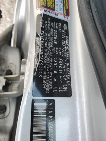 KNADM4A38C6091118 - 2012 KIA RIO LX SILVER photo 12