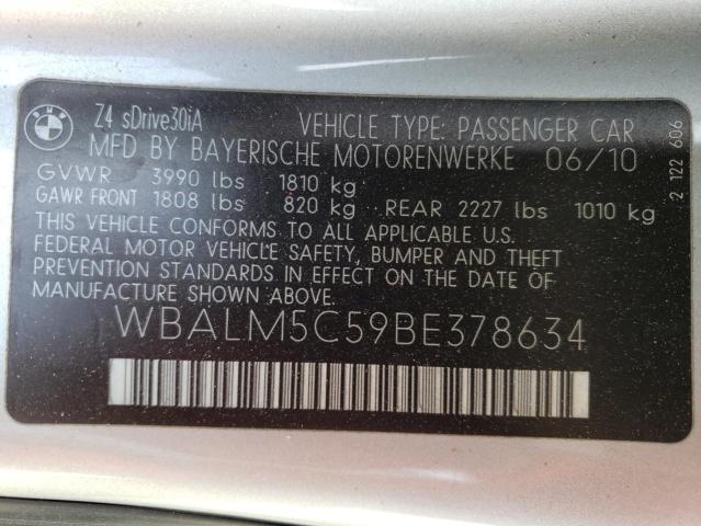 WBALM5C59BE378634 - 2011 BMW Z4 SDRIVE30I SILVER photo 12
