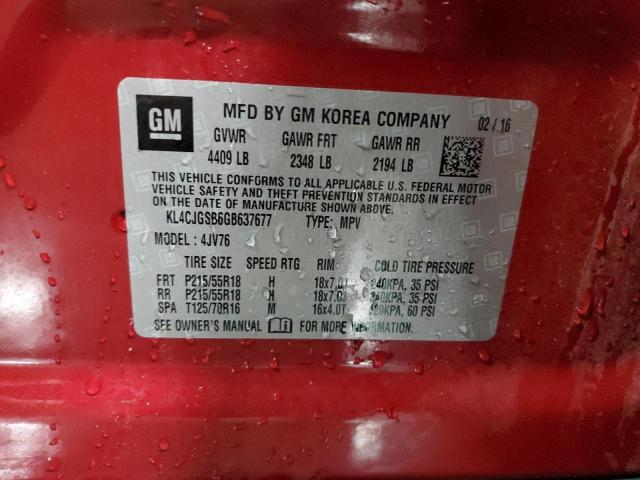 KL4CJGSB6GB637677 - 2016 BUICK ENCORE RED photo 12