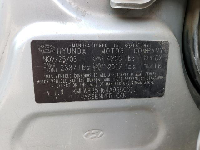 KMHWF35H64A998031 - 2004 HYUNDAI SONATA GLS SILVER photo 12