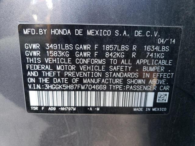 3HGGK5H87FM704669 - 2015 HONDA FIT EX GRAY photo 13