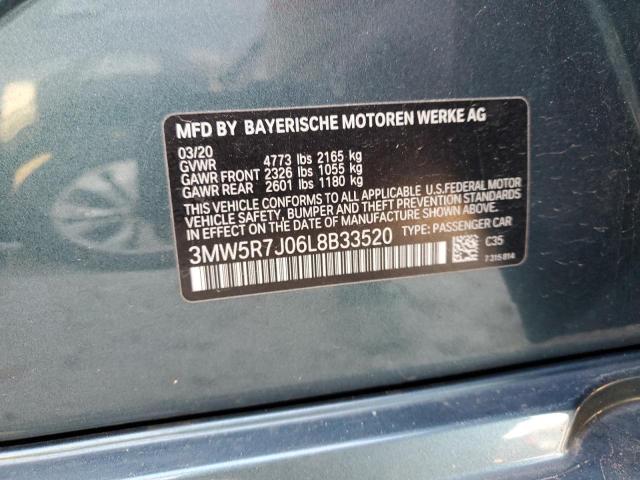 3MW5R7J06L8B33520 - 2020 BMW 330XI GREEN photo 12